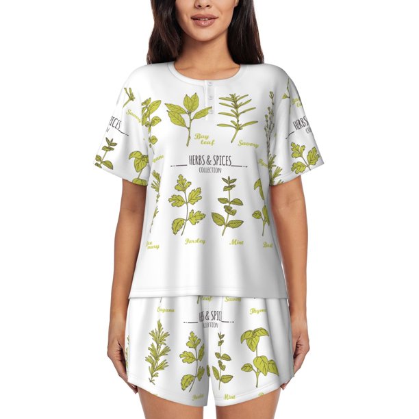 Fotbe Herbs and Spices Conjunto de Pijama Estampado para Mujer, 2 Piezas, Ropa de Dormir con Camiseta de Manga Corta y Shorts Suaves-3X-Large