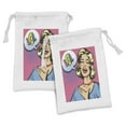 thumbnail image 1 of LOL Fabric Pouch Set of 2, Laughing out Loud Woman with Closed Eyes Pop Art Young Lady and Comic Speech Bubble, Small Drawstring Bag for Toiletries Masks and Favors, 9" x 6", Multicolor, by Ambesonne, 1 of 2