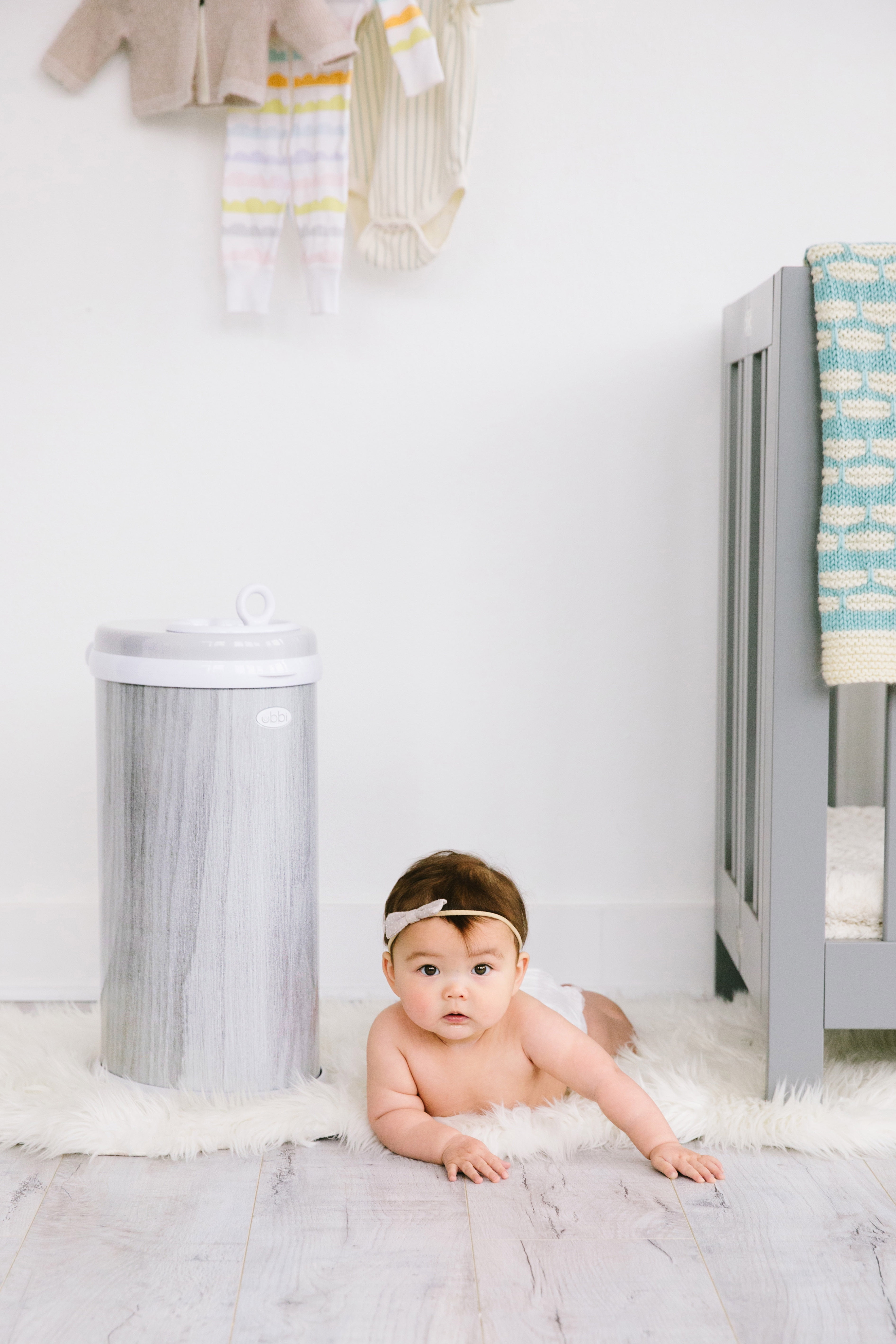 Ubbi Stainless Steel Diaper Pail, Odor Locking, No Special Bag Required, Award-Winning, Registry Must-Have, Woodgrain