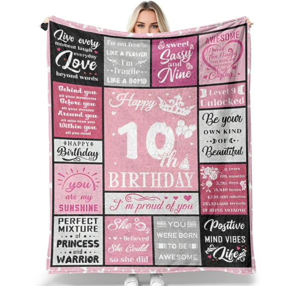10 Year Old Girl Birthday Gifts Blankets,10th Birthday Decorations for Girl Throw 30"X40", Best Gifts for 10 Year Old Girls, Double Digits Birthday Gifts for 10 Year Old Girls, Teen Girl Gifts