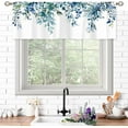 thumbnail image 2 of Teal Eucalyptus Botanical Leaves Valances Kitchen Curtains Flower Window Drapes Turquoise Blue Floral Plants Botanical Wildflower Bedroom Bathroom Living Room Treatment Tier 52Wx18H Inch, 2 of 6