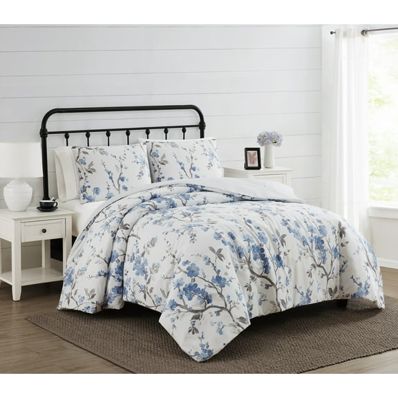 Cannon Kasumi Floral White and Blue Polyester 2-Piece Twin XL Comforter Set, floral themed, for Men and Women, OEKO-TEX Certified Confidence