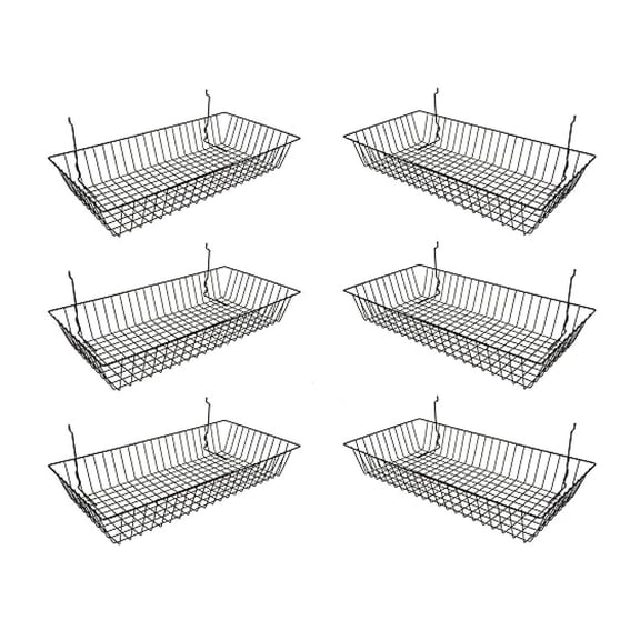 5624BLACK (6) - Set of (6) Baskets Designed for Gridwall, Slatwall and Pegboard - Black Finish - Dimensions: 24"L X 12"D X 4"H - Lot of 6 Baskets