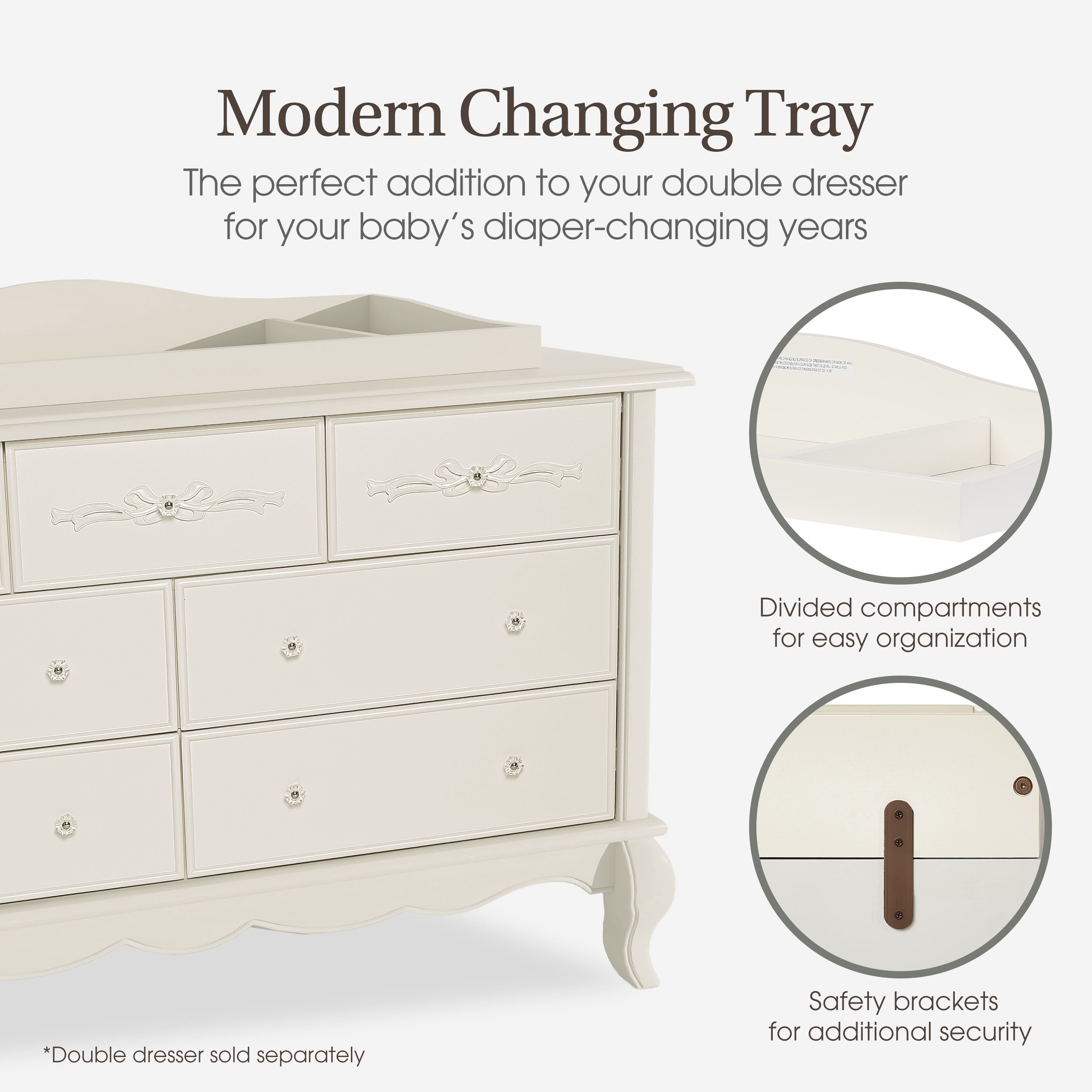 Evolur Changing Tray in Ivory Lace, Space Saver
