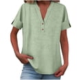 thumbnail image 6 of Hilenly Womens Summer Tops V Neck Short Sleeve Cotton Lien Shirts Dressy Casual Blouse Spring Vacation Tshirts Clothes, 6 of 7