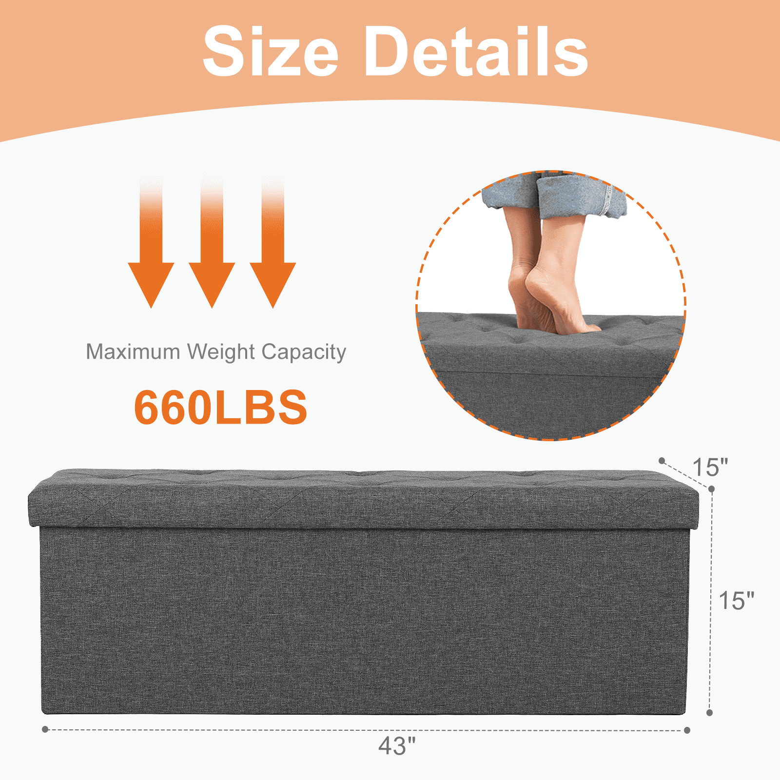 MAYEERTY Storage Ottoman with Thicker Foam Padded Seat, Folding Foot Rest for Living Room End of Bed Bench
