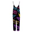thumbnail image 4 of Womens Halloween Jumpsuits Castle Skeleton Halter Backless Funny Rompers Witch Hat Candy Wide Leg Horror Overalls, M, 4 of 6