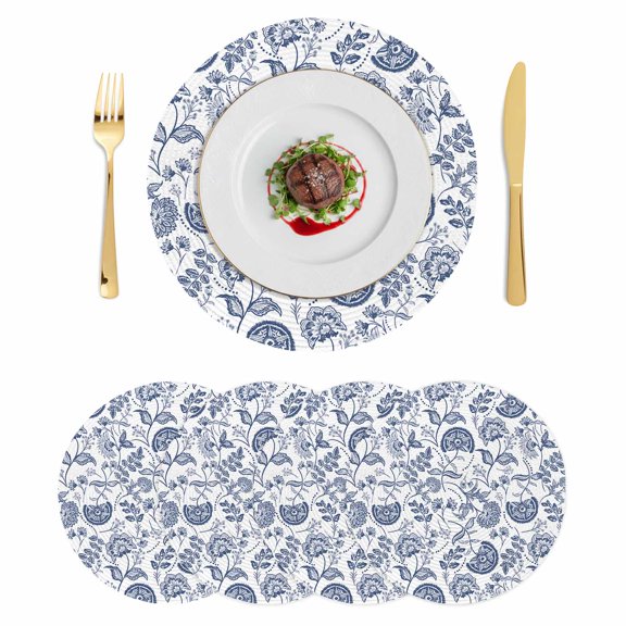 Round Placemats Vintage Floral Navy Blue 15 inch Set of 4 Table Mats for Dining Table Farmhouse Heat Resistant Non-Slip Kitchen & Home Decorative Place Mat Set