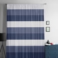 thumbnail image 5 of Navy Blue White Striped Semi Sheer Curtains Drapes for Living Room, Bedroom, French Doors Window 63 Inches Long, Farmhouse Stripes Rod Pocket Chiffon Curtain Drapery Voile Draperies Panel, 5 of 6