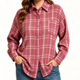 thumbnail image 5 of ClodeEU Women's Collared Button Down Long Sleeve Plaid Shirt,Casual Shacket with Chest Pocket ,Women's Plus M, 5 of 6