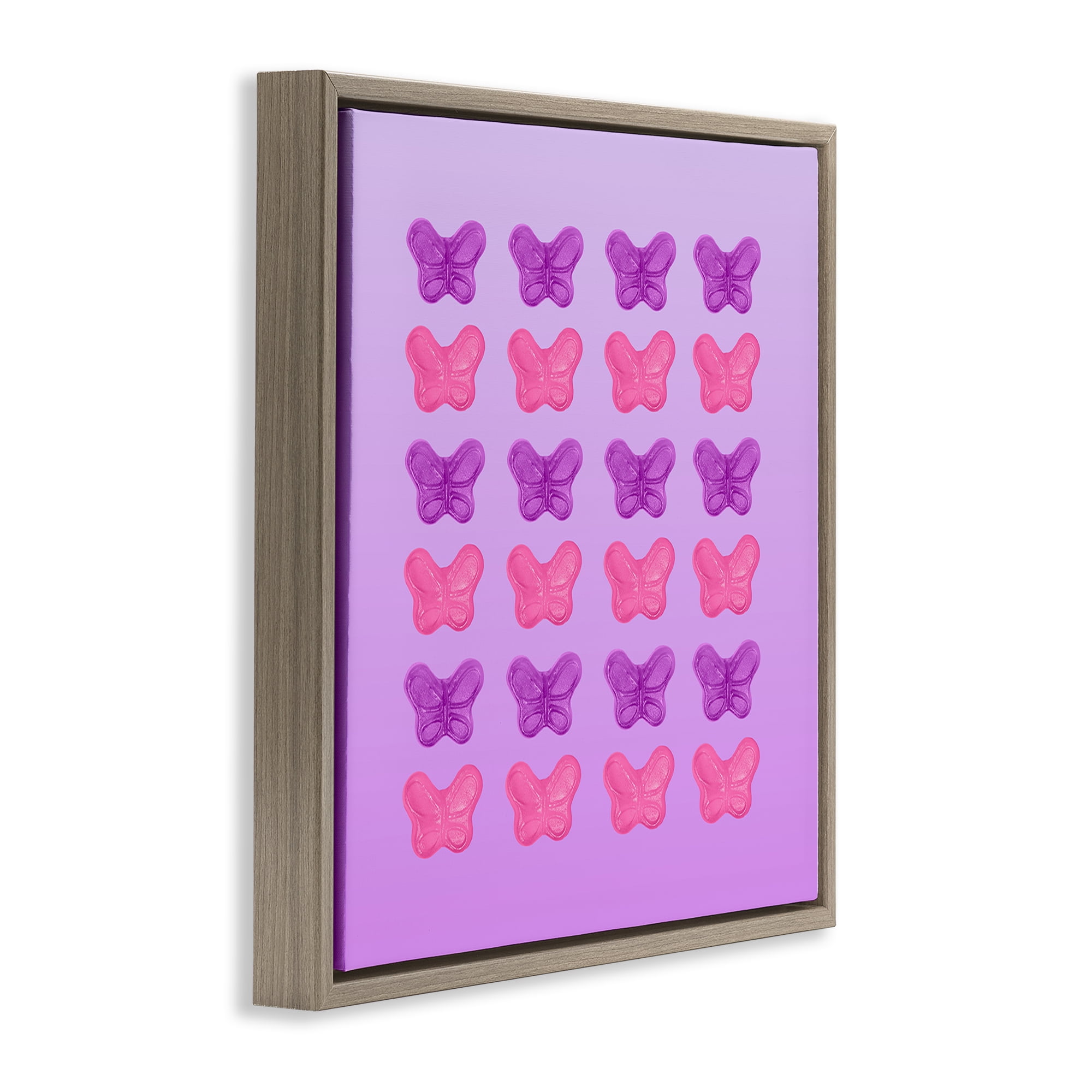 Stupell Industries Purple & Pink Butterfly Candies Brown Framed Floater Canvas Wall Art, design by LISH Creative
