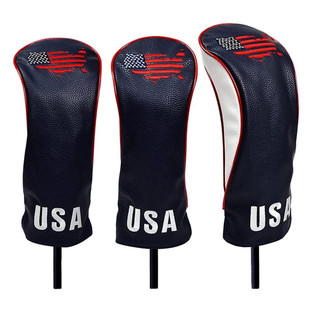 Juego de 3 fundas protectoras bordadas para cabezas de palos de golf de poliuretano, accesorios y funda para equipo. negro