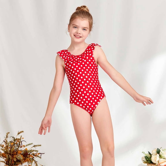 Miluxas One-Piece Infant Toddler Baby Girl Summer Swimsuit Polka Dot Sleeveless Surfing Swimwear Bikini Bathing Suit Red 14T(13-14 Years)