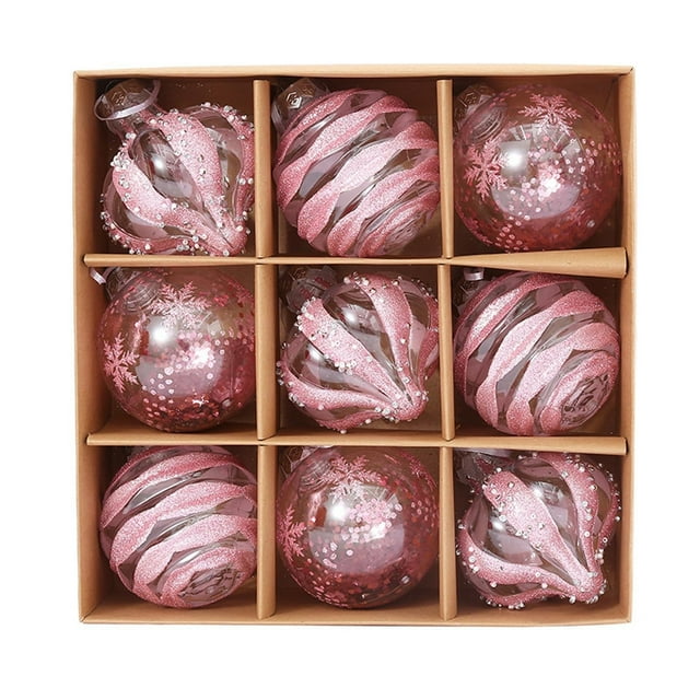 Juego De 9 Adornos Navideños: Decoraciones Colgantes Con Purpurina Transparente, Bolas Irrompibles Para La Decoración Navideña Del Hogar