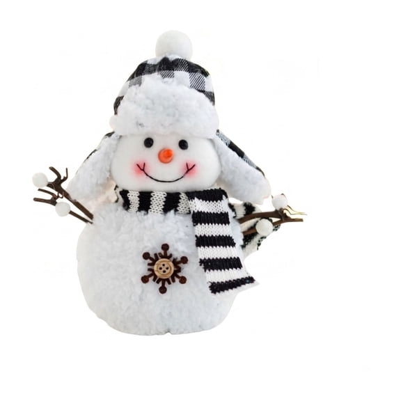 Snowman Figurine Plush Black and White Checkered Tabletop Decor for Christmas Indoor Home Holiday Display