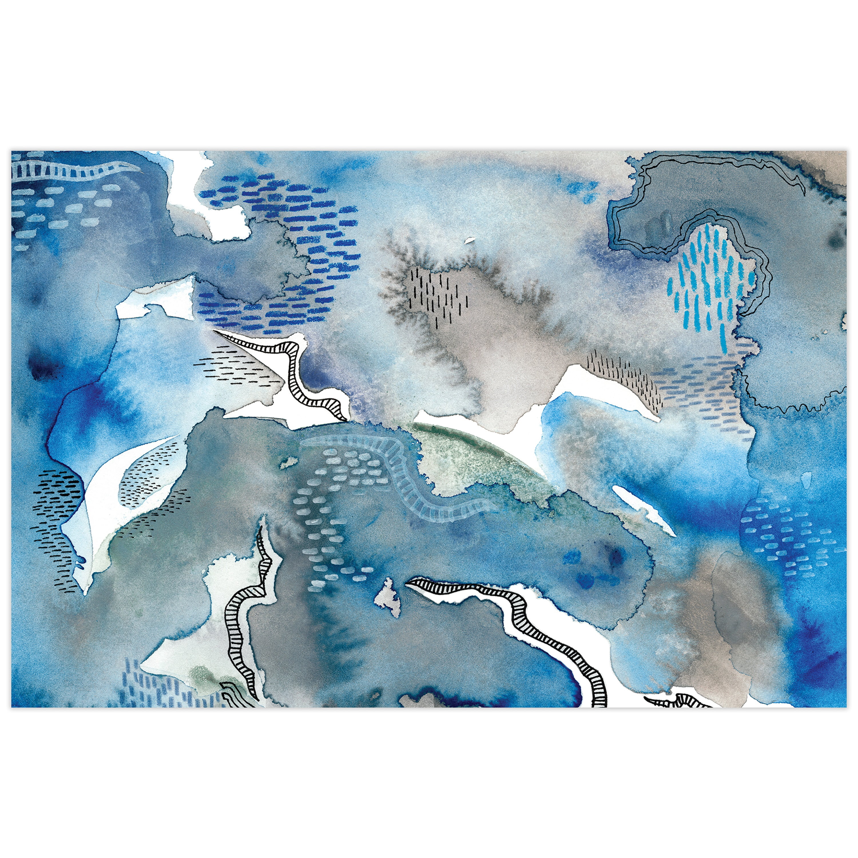 Empire Art Direct Subtle Blues II Frameless Free Floating Tempered Glass Panel Graphic Wall Art, 32" x 48" x 0.2", Ready to Hang