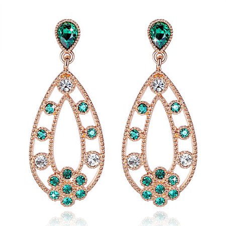 Leafael Vintage Bohemian Earrings Made With Swarovski Crystals Emerald Green 14k Rose Gold Plated Filigree Teardrop Jewelry Nickel Lead Free Gift
