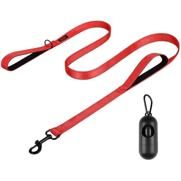 Eryueer Dog Leash, Heavy Duty Dog Leash, Leashes for Large Breed Dogs .5FT.6FT, Double Handle Dog Leash, Reflective Training Lead, Perfect for Medium to Large Dogs(5FT, Red)