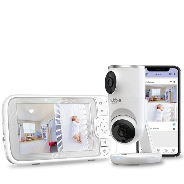 Hubble Connected Nursery Pal Dual Vision, Smart HD Dual Camera Baby Monitor with Motion Tracking & Sleep Routine Management + 5" 720 HD Parent Unit - White