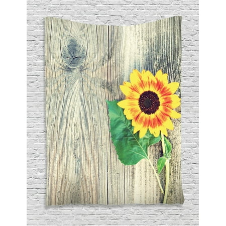 Sunflower Decor Wall Hanging Tapestry Sunflower On Wooden Old Board Bouqet Floral Gifts Of Mother Earth Artsy Photo Bedroom Living Room Dorm