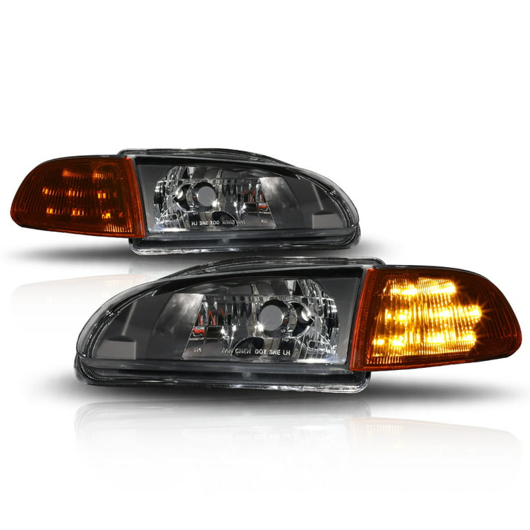 Black *JDM AMBER LED CORNER TURN SIGNAL* Headlight for 92-95 Honda Civic  2/3Dr 93 94