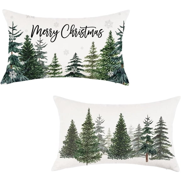 Christmas Tree Throw Pillow Covers 12x20 Inch Set of 2 Merry Christmas Snowflake Winter Decor Lumbar Cushion Cases for Couch Home Decorations