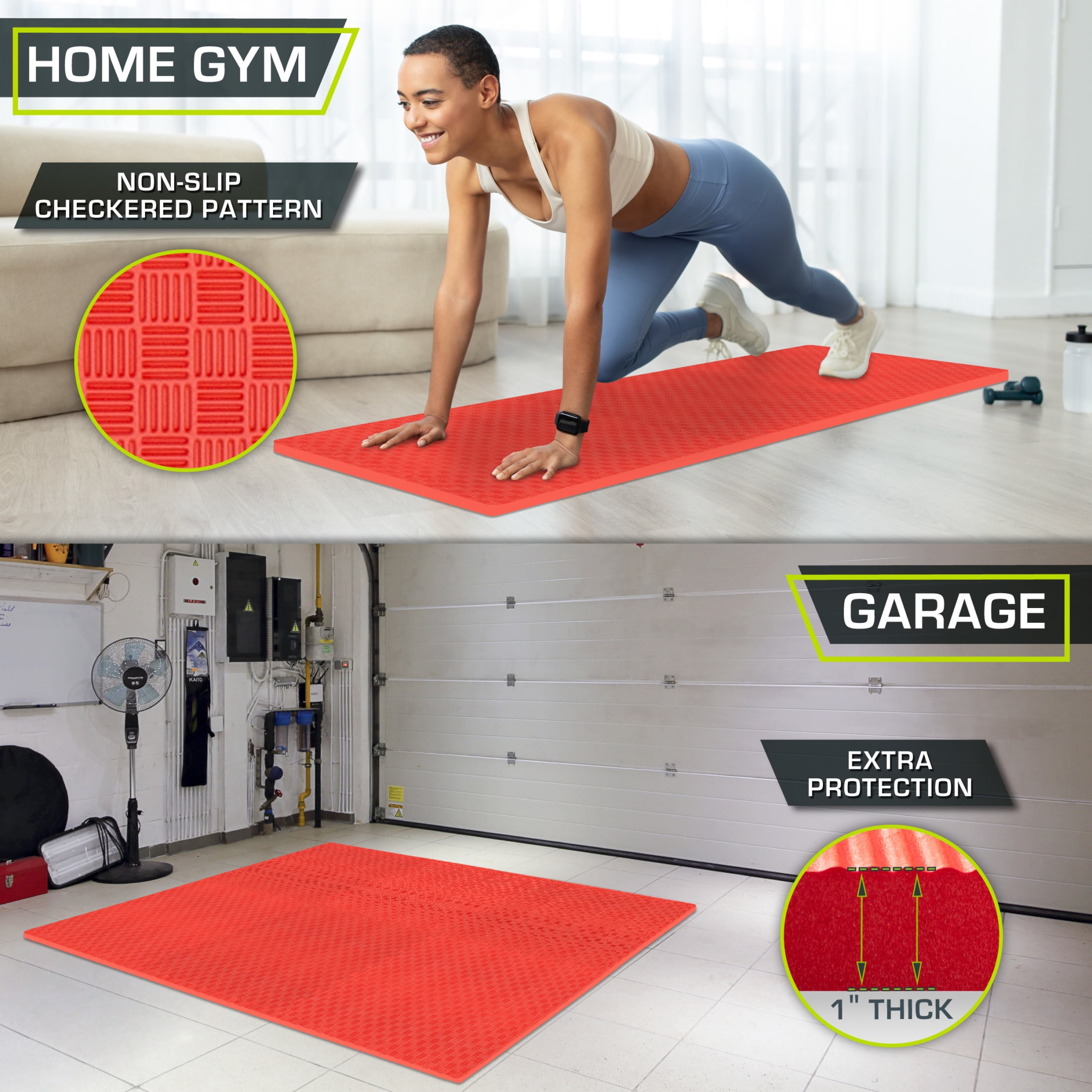 ProsourceFit Exercise Puzzle Mat ½ or 1-in with Non-Slip Traction on Checkered Surface