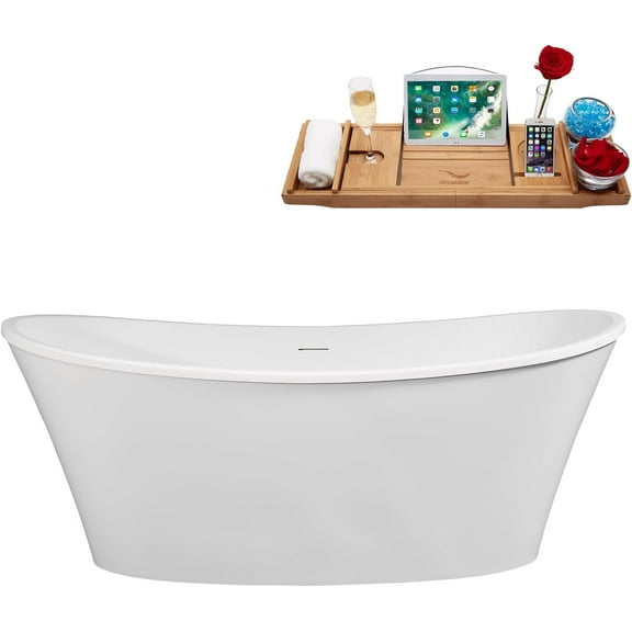 63" Streamline B-304-81-ORB Soaking Freestanding Tub and Tray With Internal Drain in Matte Oil Rubbed Bronze