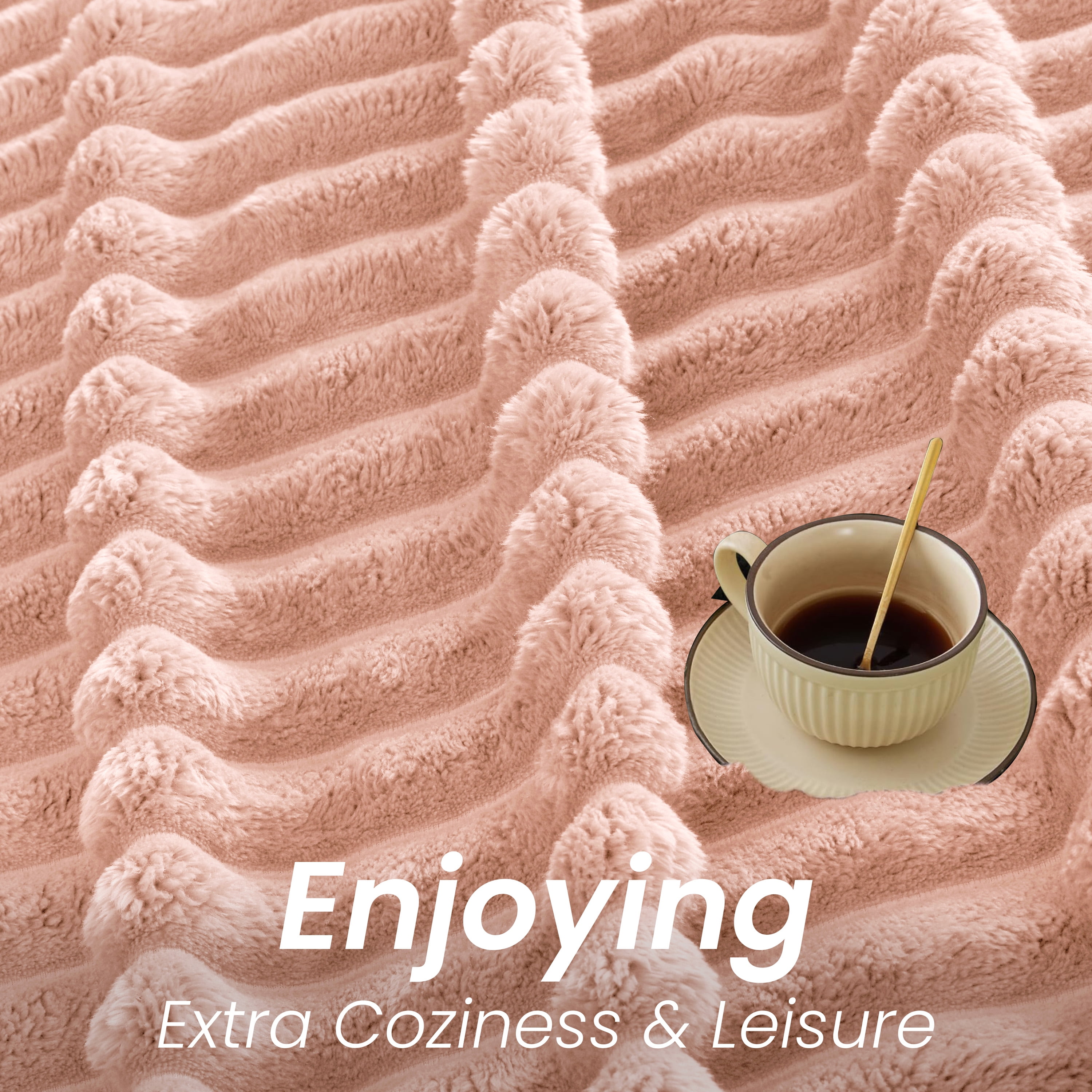 Oversized Queen Blanket for Bed (90”x100”), 400GSM Super Soft & Warm Fleece Throw Blankets for Bed, Couch, Sofa - 3D Ribbed Fluffy Lightweight Blanket All Season&nbsp;Use