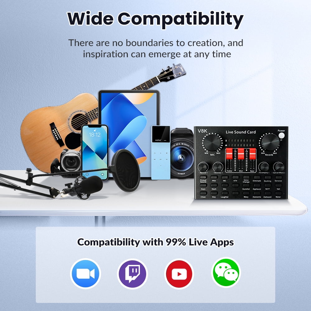 Podcast Microphone Equipment Bundle, Bm-800 Condenser Microphone with Voice Changer And V8K Sound Card,Podcast Studio Condenser Microphone,Recording Studio Equipment