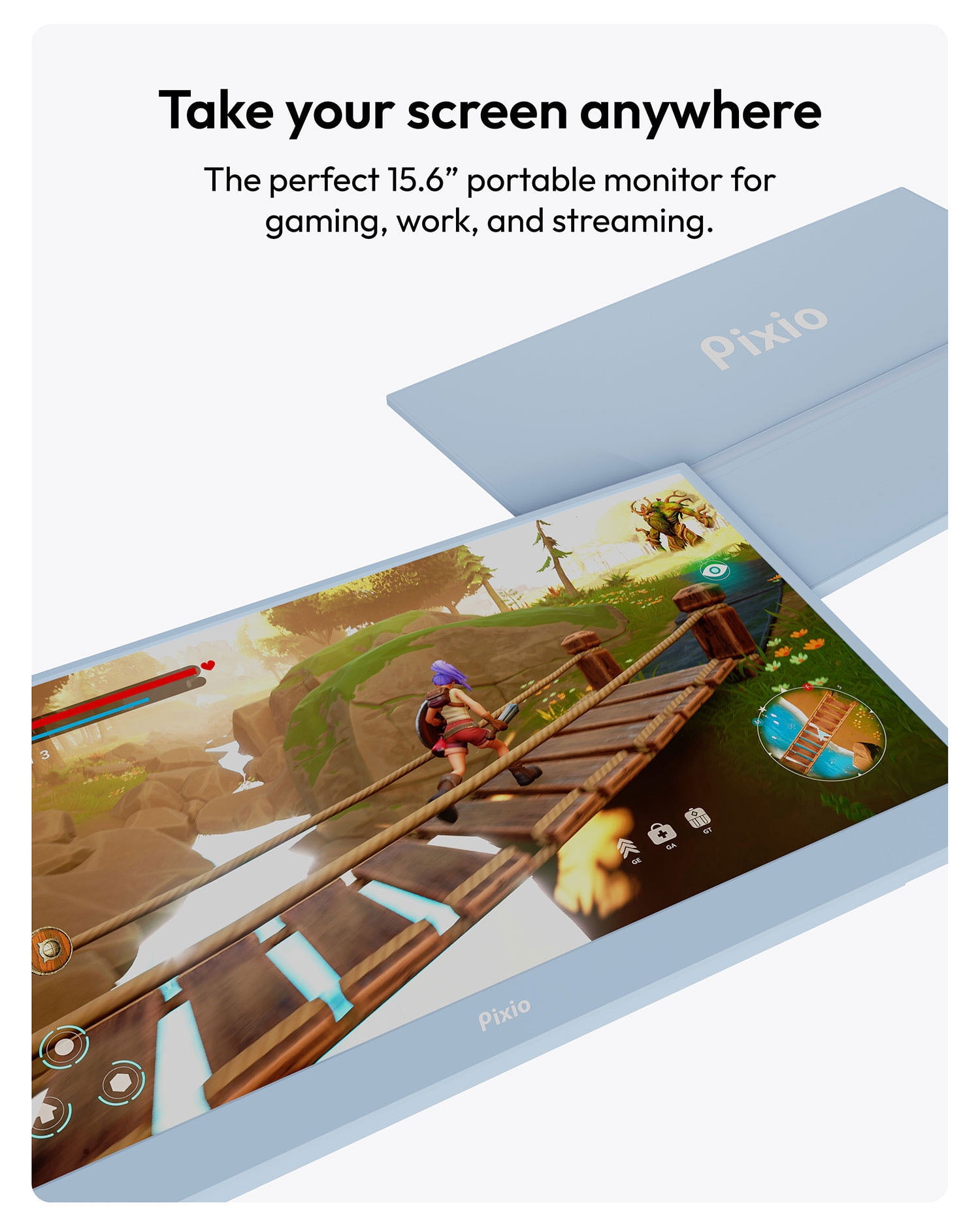 Pixio PX160 Wave Blue Portable Monitor 15.6 inch 60Hz Refresh Rate FHD 1080p Resolution IPS panel HDR Screen Cover Stand USB-C HDMI Display for Laptop, PC, Console, Phone