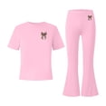 thumbnail image 4 of Girls Clothing Set Teen 2 Piece Outfits Round Neck Oversized Short Sleeve Tops Flare Pants Sets School Loose Pink 7-8 Years, 4 of 6