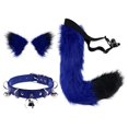 thumbnail image 4 of Conjunto de orejas y cola de piel sintética Accesorios de disfraces de cosplay Gargantilla de cuello de cuero de PU de regalo para fiestas temáticas Azul negro Fernando Cola para la cabeza, 4 of 8