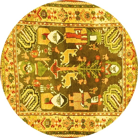 Ahgly Company Machine Washable Indoor Round Animal Yellow Traditional Area Rugs, 4' Round
