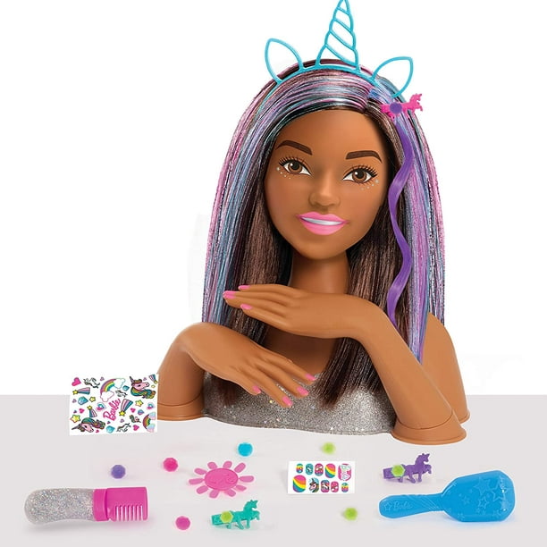 Barbie Deluxe 20-Piece glitter and go Styling Head - Brown Hair, by Just  Play