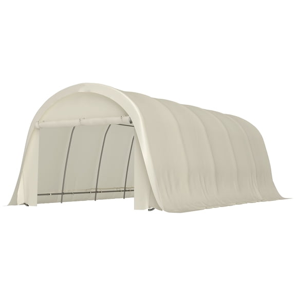 12' x 23.6' Heavy Duty Carport, UPF50  Portable Garage Car Canopy Tent with Galvanized Frame, Large Door, Beige