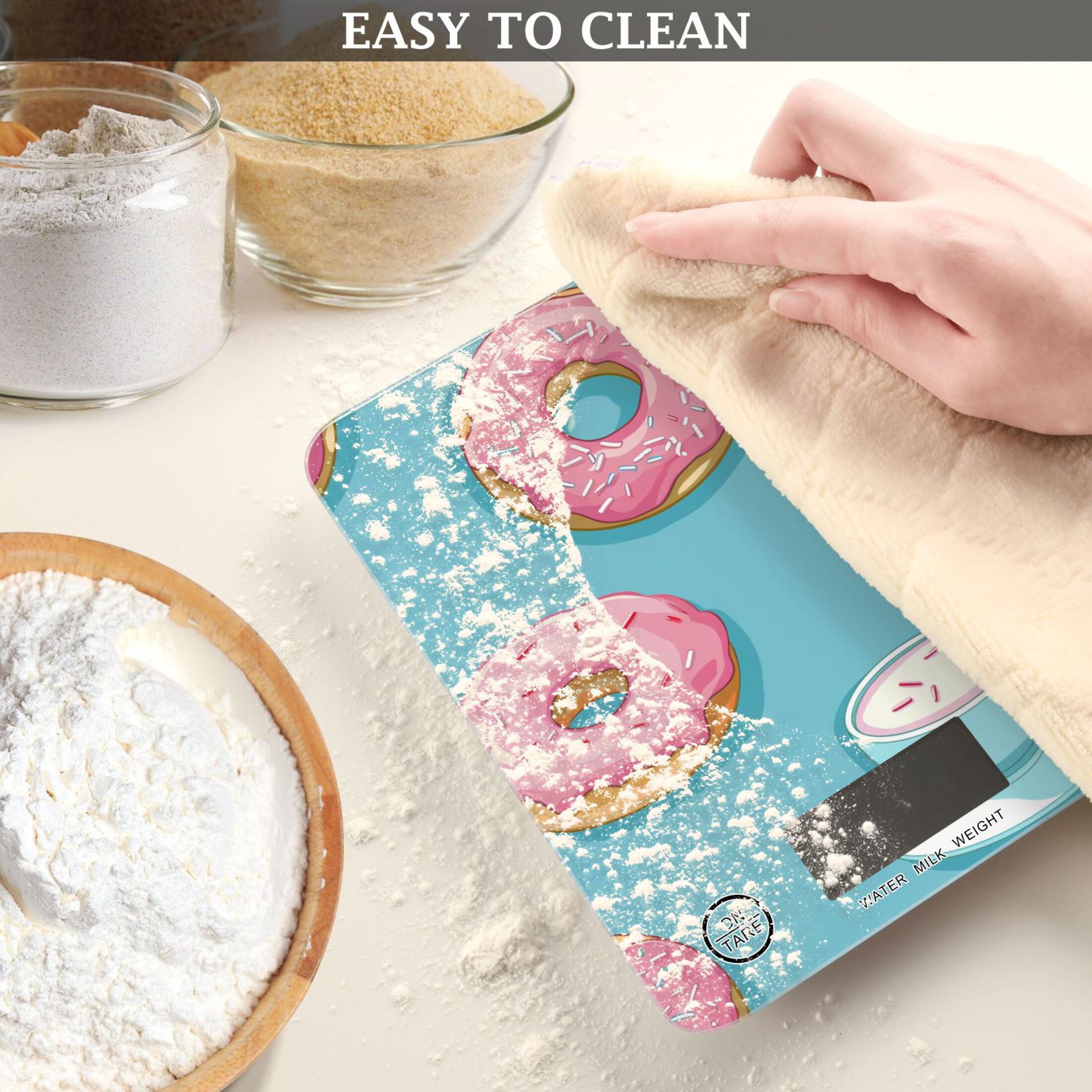 Donuts with Coffee Food Scale Digital Kitchen Scale Waterproof Tempered Glass Tare Function 11 lb for Baking Cooking Meal Prep