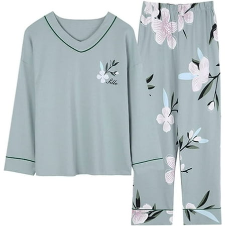 

QWZNDZG Pajamas Women Autumn Winter Pajama set Floral Printing Elegant Sleepwear Cotton Womens Pijama set Lady Loungewear (Color : A Size : Medium code)