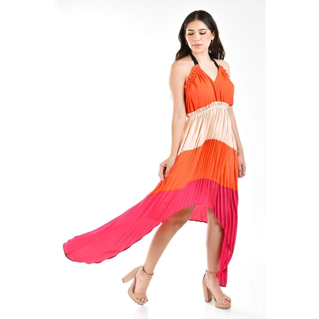 Vestido asimetrico plisado Roman Fashion /Juvenil, 1731 (Naranja) naranja G