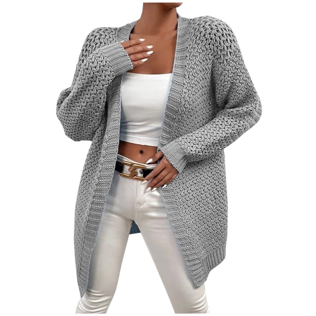 IROINID Pull Cardigans pour Femmes Loisirs Couleur Unie Mi-Longue Manches Longues Pulls à Tricoter Tops