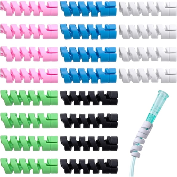 XIRQI Oxygen Tubing Accessories, 20 Pcs, 5 Colors | Oxygen Tubing Reels Supplies for Oxygen Hose Nasal Cannula for Portable Oxygen Concentrator, Black, White, Blue, Pink, Green