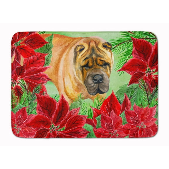 Shar Pei Poinsettas Machine Washable Memory Foam Mat