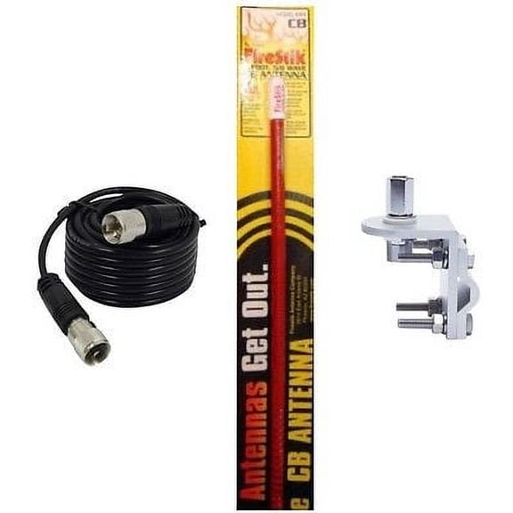 NEW FIRESTIK KW2, KW2 R 2FT RED CB ANTENNA, 9FT COAX, BRACKET & STUD