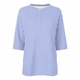 thumbnail image 4 of Women's 3/4 Sleeve Tops 1/4 Zip Pullover Tee Shirts Solid Color Loose Fit Casual Spring Summer Tshirts (2XL, Blue), 4 of 5