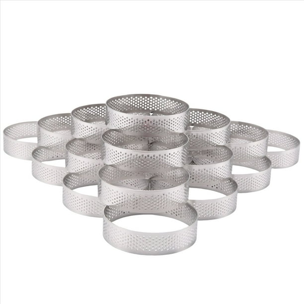 Anillos Circulares para Tartas de 20 Piezas con Agujeros, Tarta de Frutas, Quiches, Mousse, Cocina, Molde para Hornear, Anillo Perforado para Mousse, 8Cm