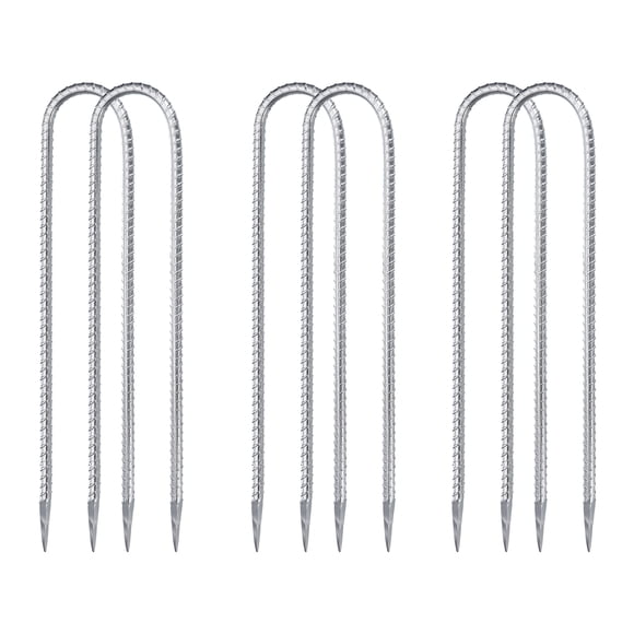 Unique Bargains 6 Pack 12' Trampolines Wind Stake, U Shape Rebars Stakes, Galvanized Steel Stake Garden Staple Silver Tone
