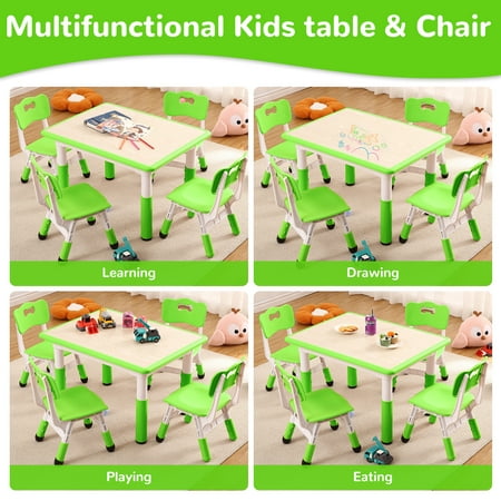 Kids Table and 4 Chair Set Adjustable Toddler Arts & Crafts Table and Chair Set for Ages 2-10 Kids Activity Art Table for Classroom Daycares