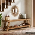thumbnail image 4 of Finmind 63-inch Solid Wood Shoe Bench, 2-Tier Farmhouse Entryway Bench, Narrow Shoe Storage Organizer for Hallway, Bedroom, Rustic Brown, 4 of 9