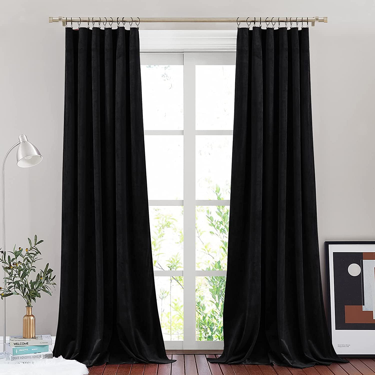 Custom Window Treatments Drapes Solid Black Velvet 84 inch Curtain Long Panels 