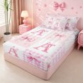thumbnail image 2 of meiyoeat Ribbon Bow Letter Print Zipper Twin Comforter Sets with Fitted Sheet and 2 Pillowcases For Girls,Pink Plaid Bowknot Alphabet A Zipper Bedding Set For Kids,Pink Reversible,4 Pieces, 2 of 7